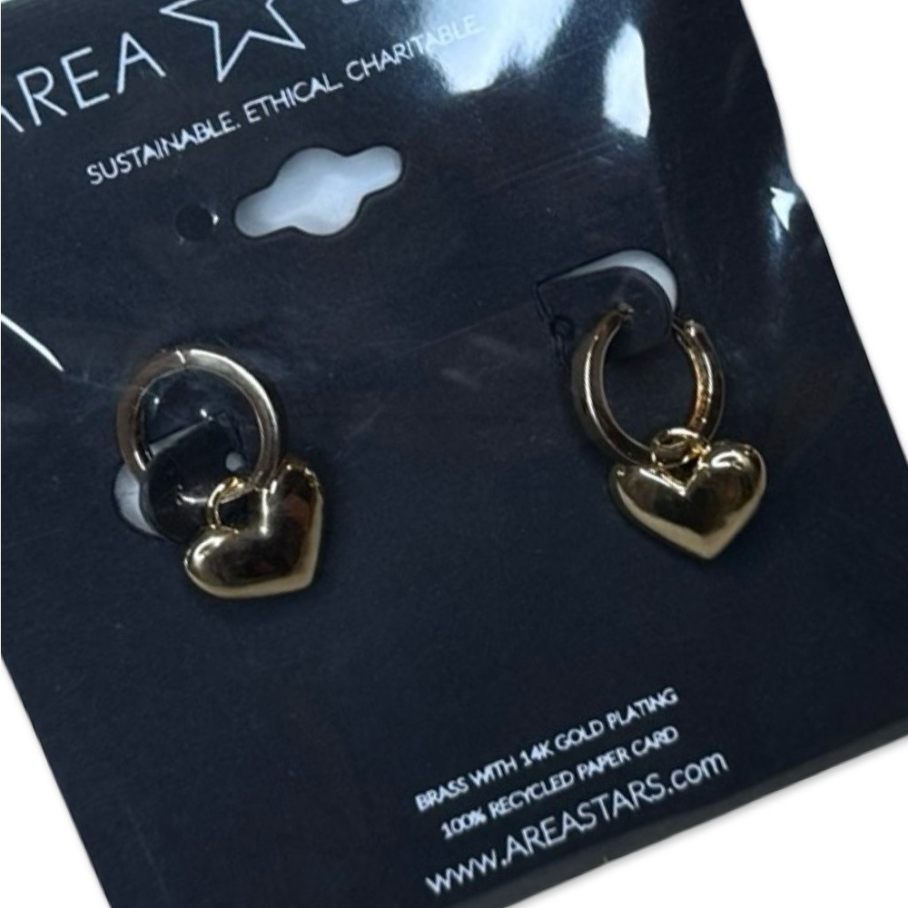 14k gold plated heart Huggie drop hoop Earrings by Area Stars - detachable heart - Picture 5 of 5